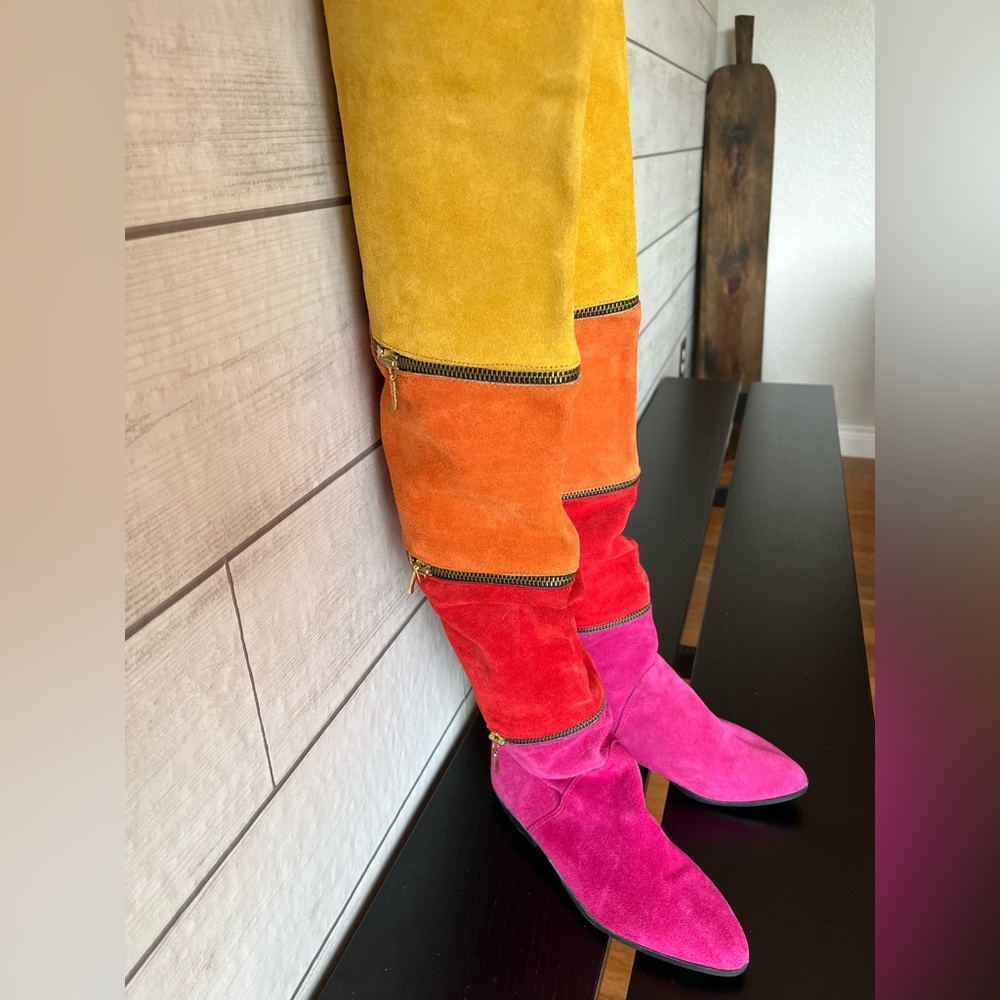 Vintage Colorful Suede Heeled Boots 1980’s